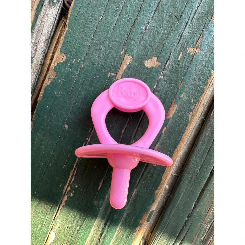 Vintage Pink Plastic Doll Pacifier Accessory Baby Embossed Toy 2 Inch A3591